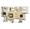 3-bedroom/2-bathroom floor plan layout with 1,400 square feet at Renaissance at Galleria apartments for rent in Hoover, AL